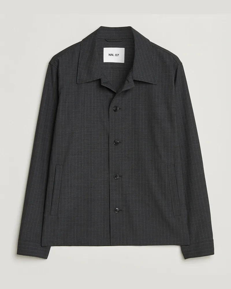 NN 07 Zander Wool Pinstriped Overshirt Dark Grey Grau