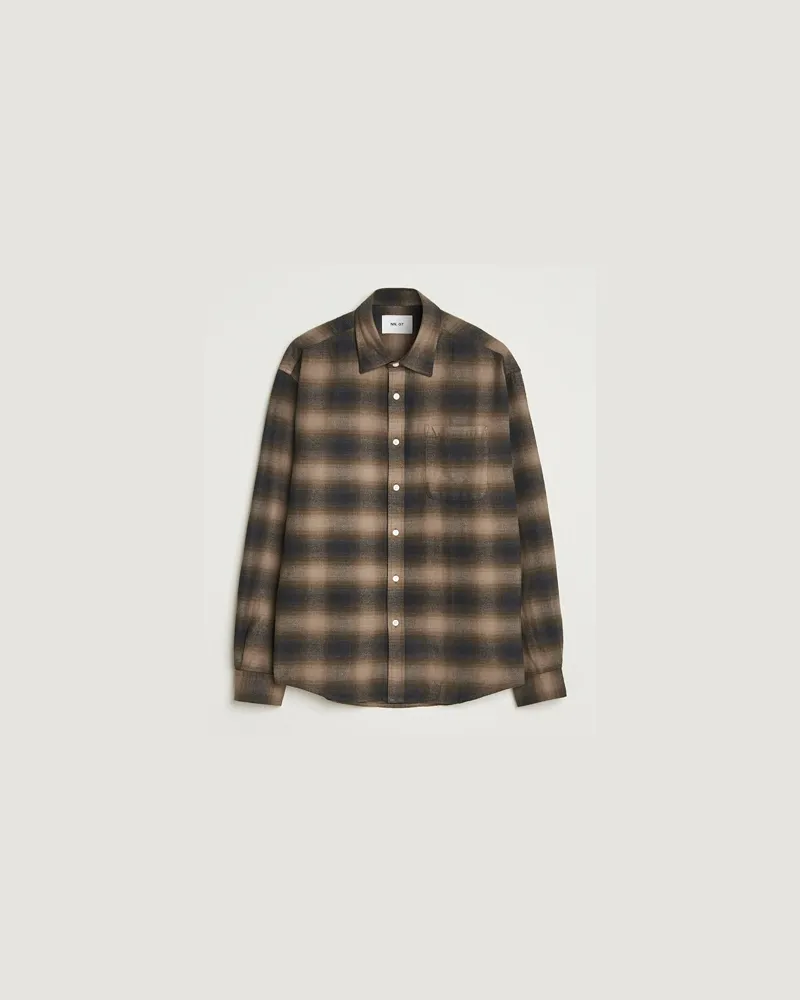 NN 07 Deon Flannel Checked Shirt Black/Green Schwarz