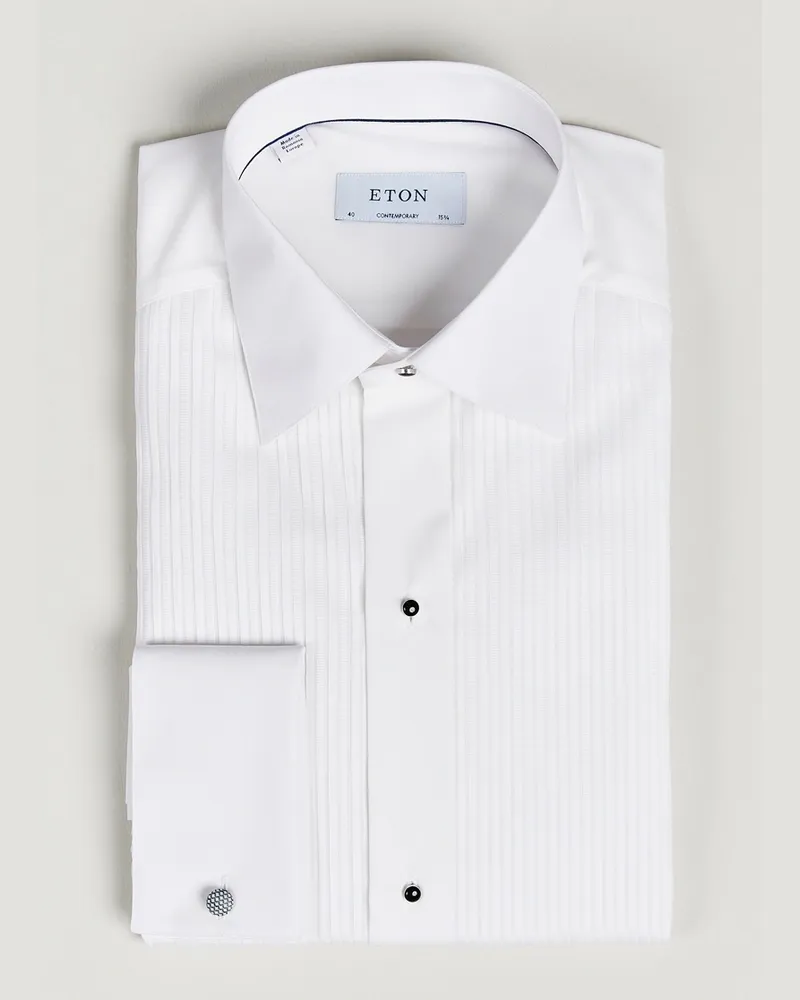 Eton Custom Fit Tuxedo Shirt Black Ribbon White Weiß