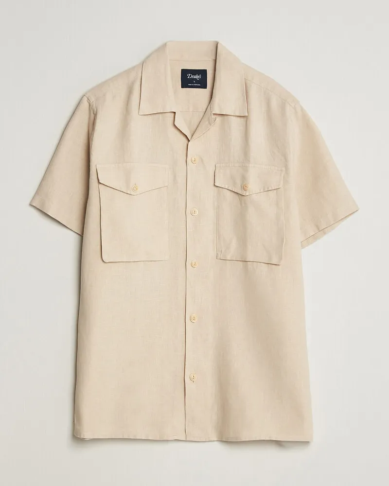 Drake's Drake Military Short Sleeve Camp Collar Shirt Ecru Weiß