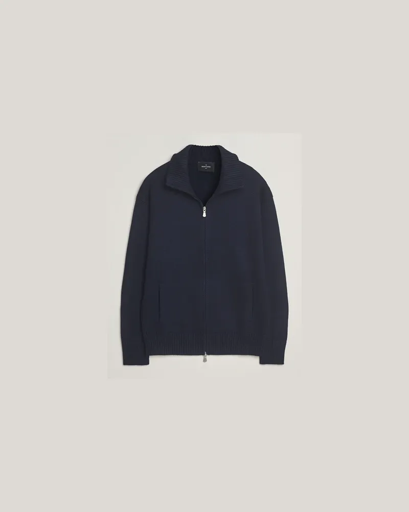 Gran Sasso Heavy Knitted Merino Full Zip Navy Blau