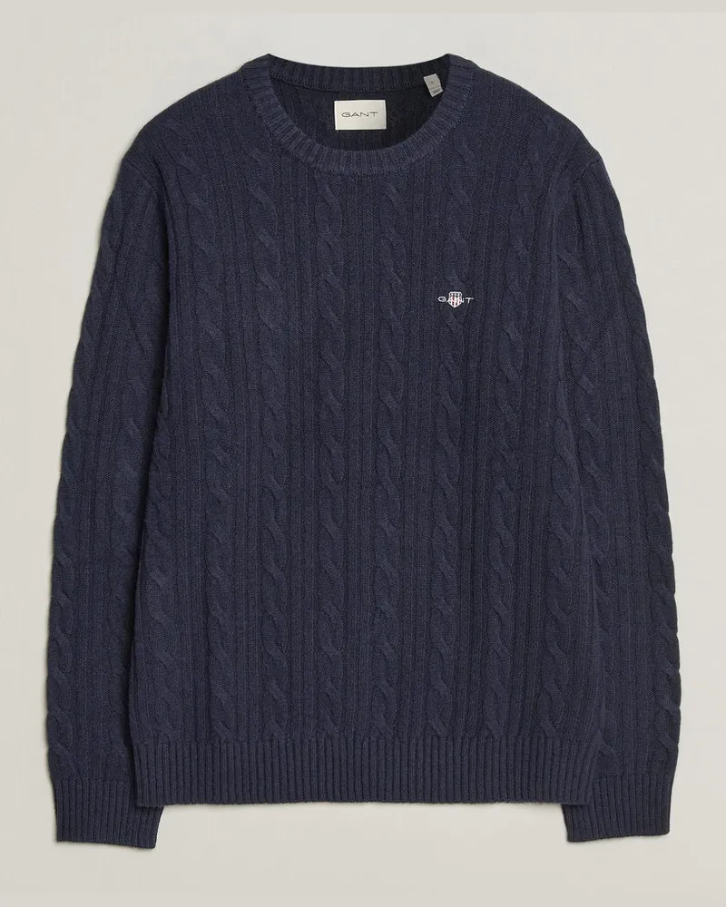 Gant Lambswool Cable Crew Neck Evening Blue Blau