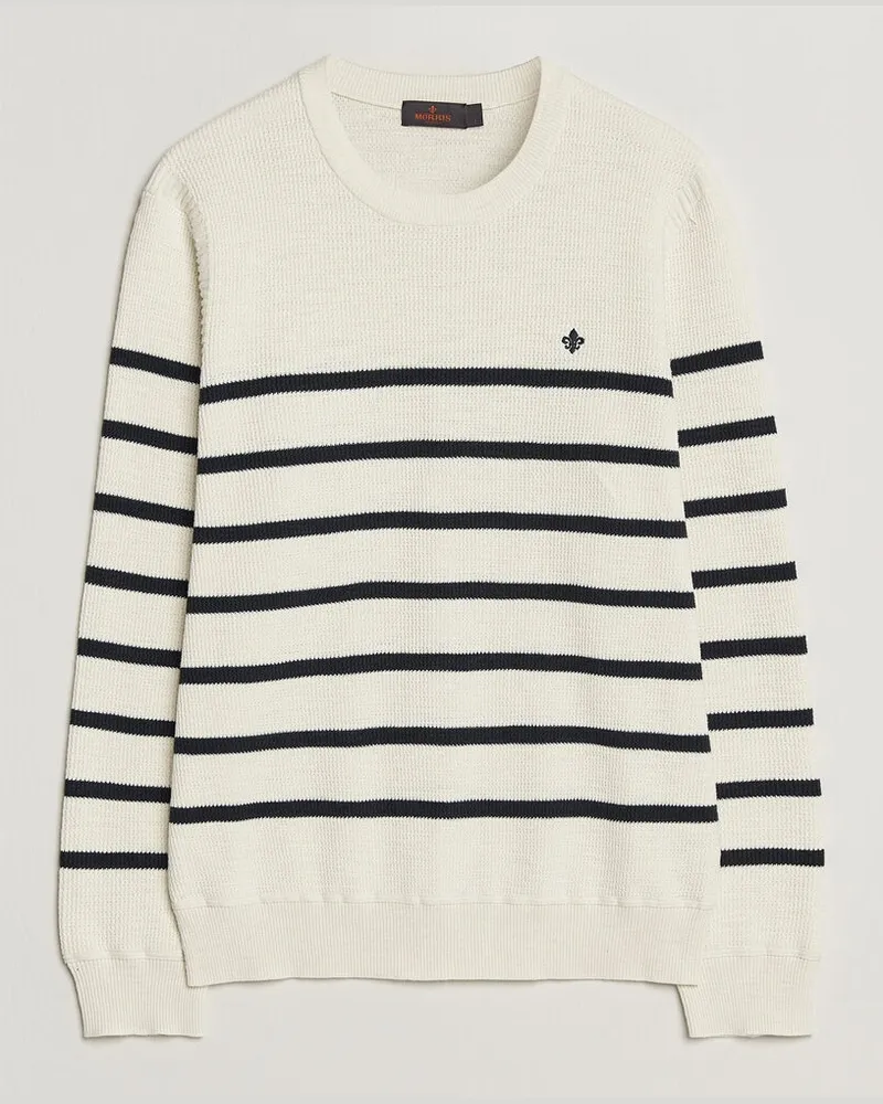 Morris Benedict Stripe Oneck Off White Weiß