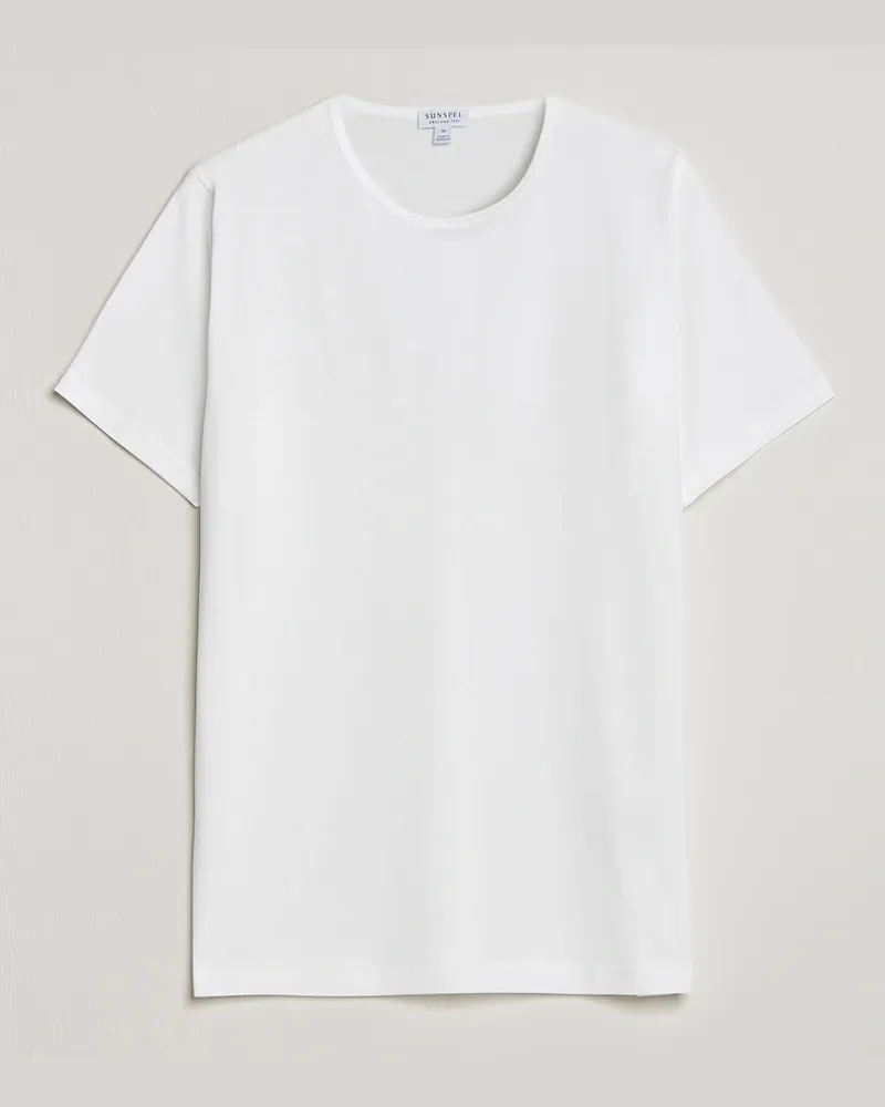 Sunspel Superfine Cotton Crew Neck T-Shirt White Weiß