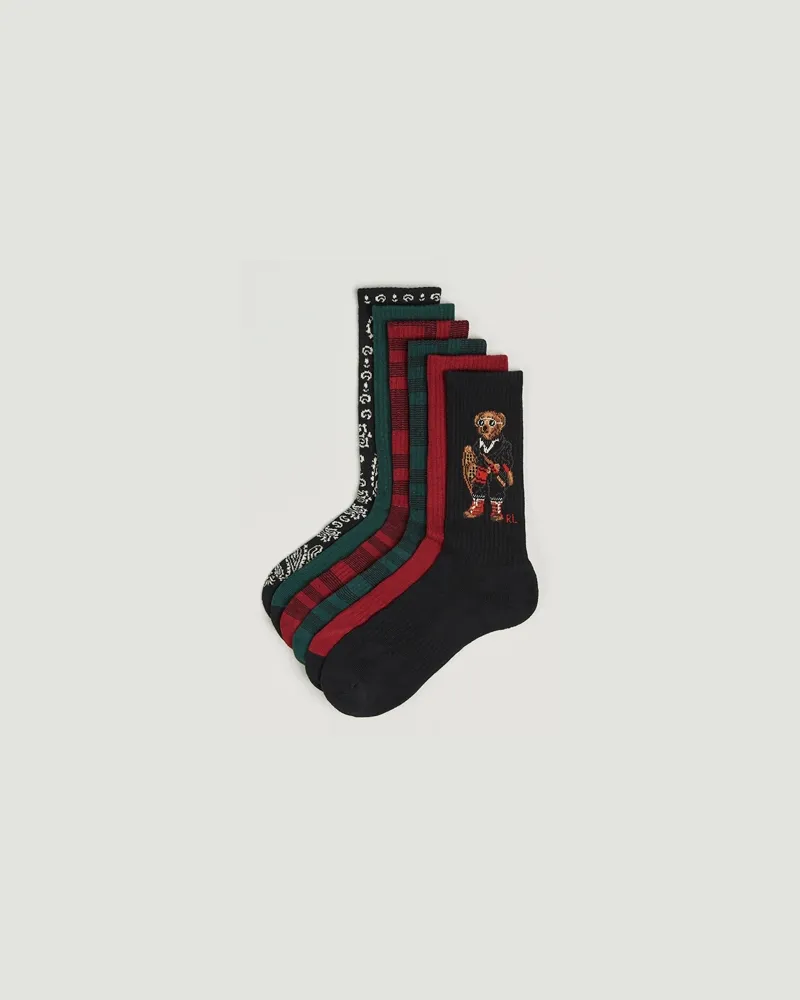 Ralph Lauren 6-Pack Crew Sock Red/Green/Black Mehrfarbig