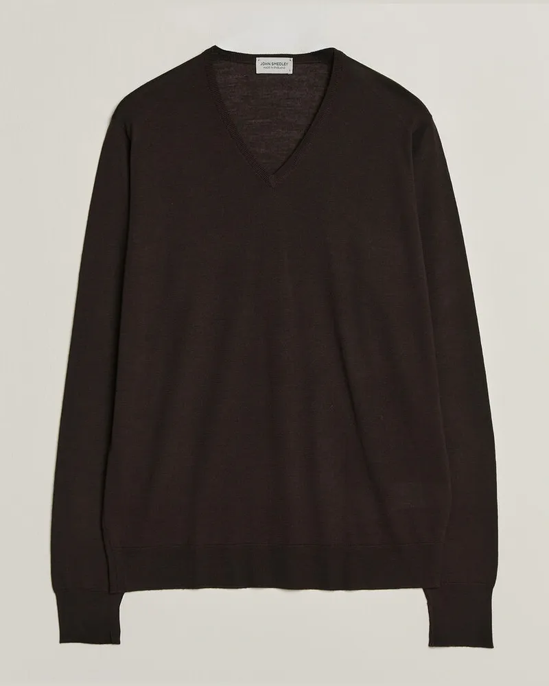 John Smedley Bobby Extra Fine Merino V-Neck Pullover Faulkner Brown Braun