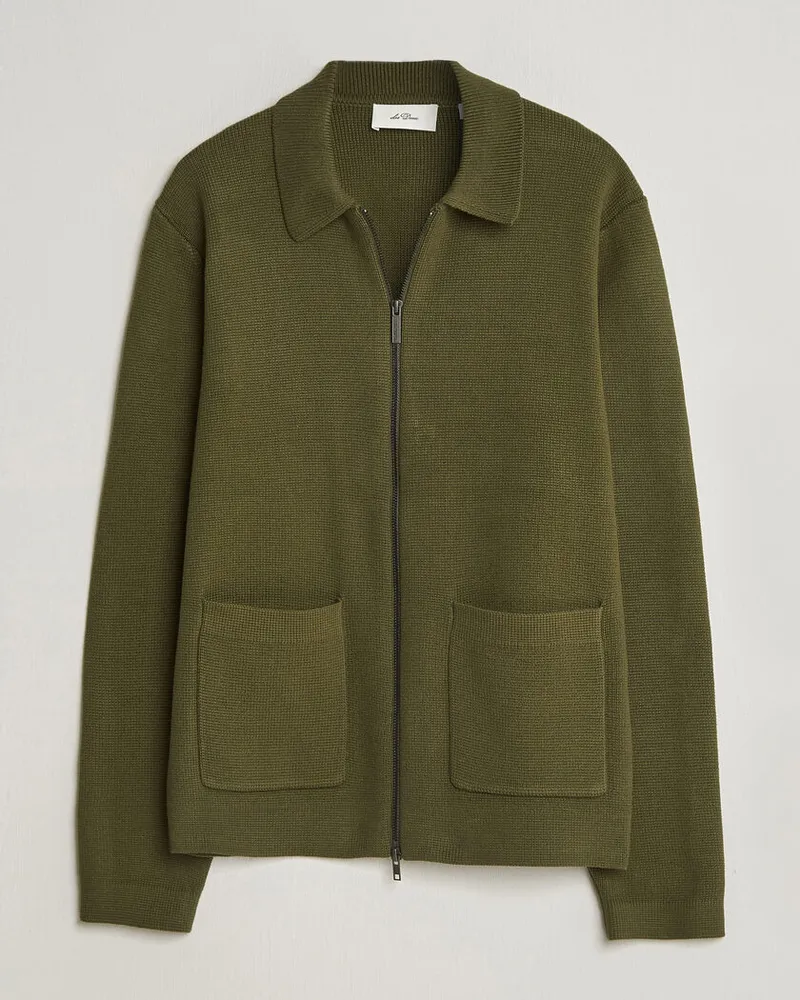 LES DEUX Fisher Cotton Milano Zip Olive Night Grün
