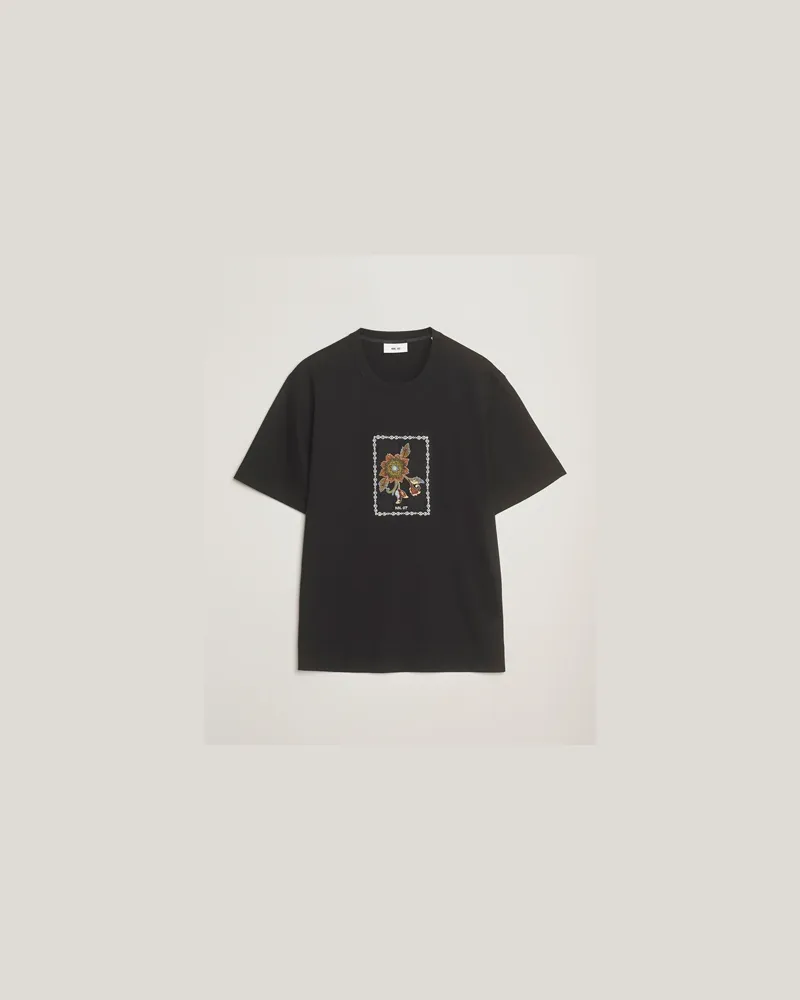 NN 07 Pedro Mercerized Flower T-Shirt Black Schwarz
