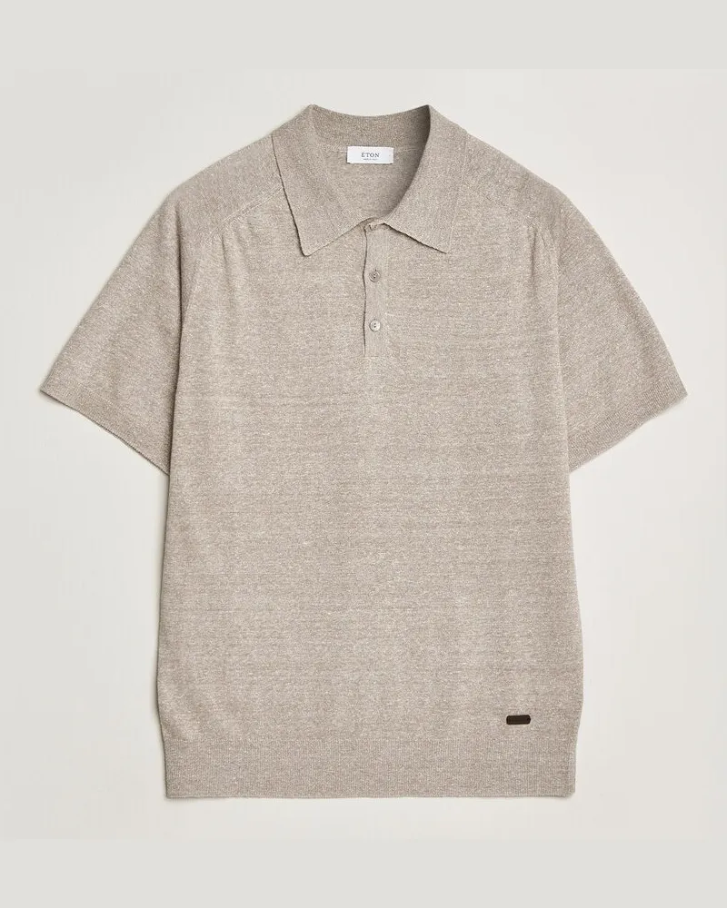 Eton Cotton Linen Fine Knit Polo Beige Beige