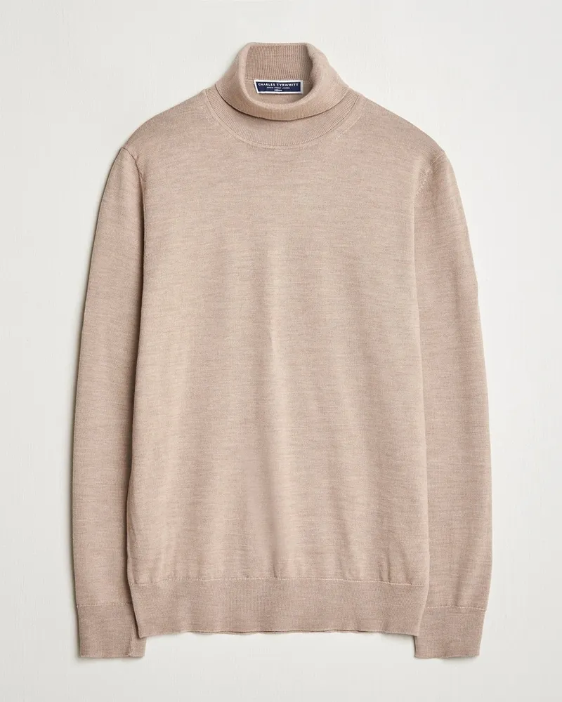 Charles Tyrwhitt Pure Merino Roll Neck Jumper Oatmeal Beige
