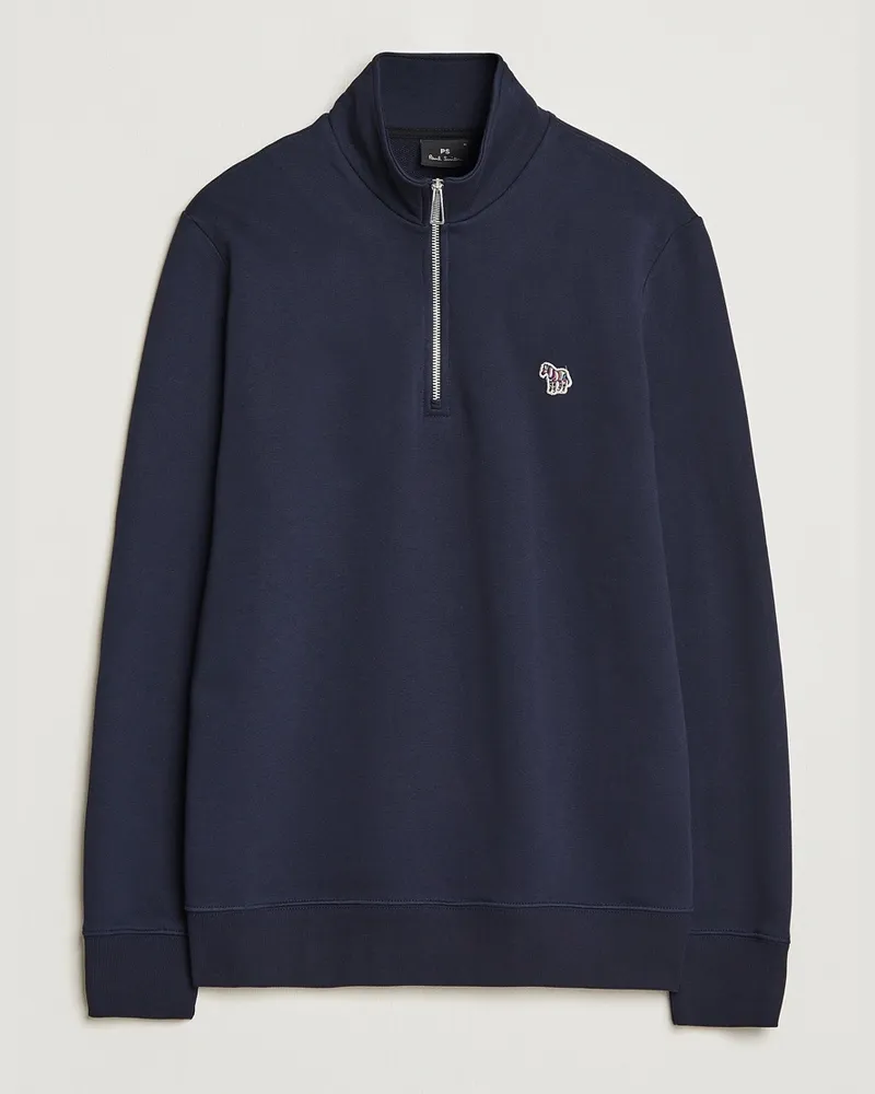 Paul Smith Zebra Organic Cotton Sweat Half Zip Navy Blau