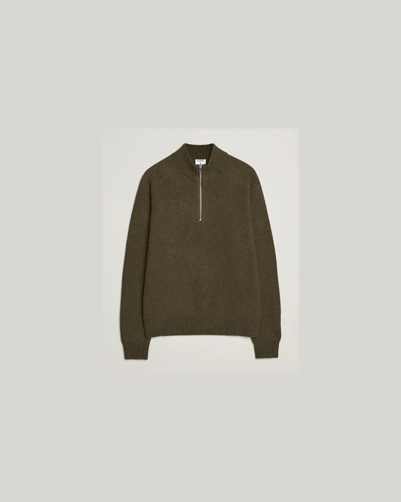 Filippa K Ribbed Wool Half Zip Moss Green Grün
