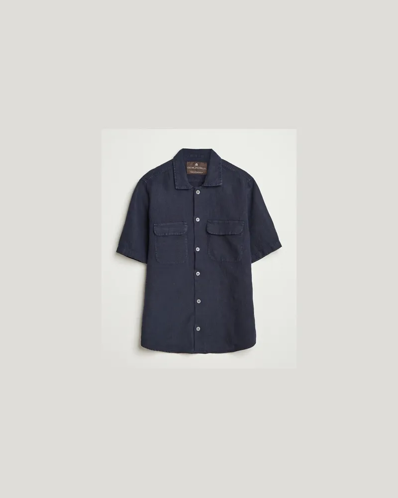 Oscar Jacobson Reg Fit City Linen Shirt Navy Blau