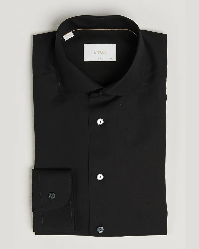 Eton Slim Fit Merino Shirt Black Schwarz