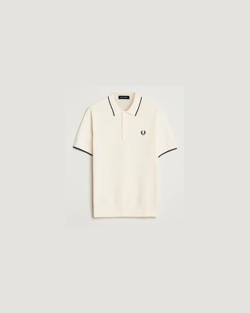 Fred Perry Pique Knitted Tipped Polo Ecru Weiß