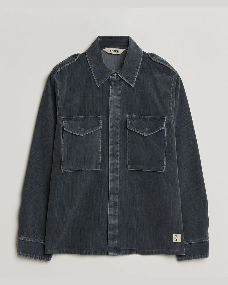 ASPESI Double Pocket Corduroy Overshirt Washed Black Grau