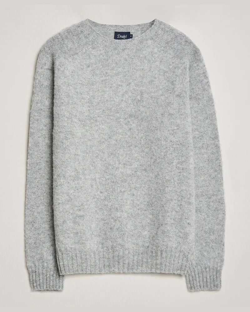 Drake's Drake Brushed Shetland Crew Grey Grau
