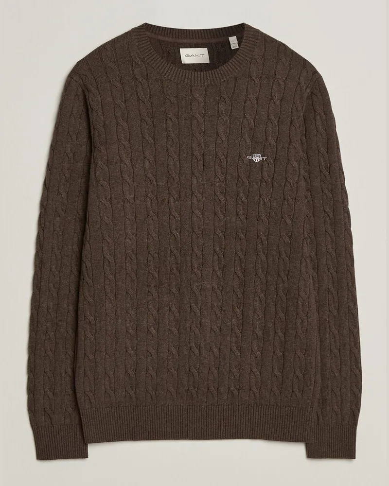 Gant Cotton Cable Crew Neck Black Brown Melange Braun