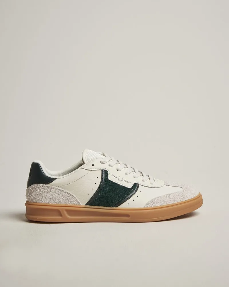 Fred Perry B4 Leather/Suede Sneaker Light Ecru/Green Weiß