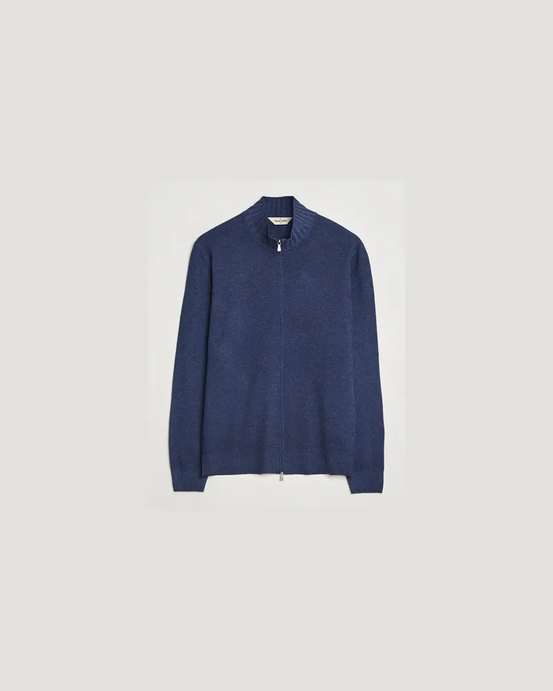 Gran Sasso Wool/Cashmere Washed Full Zip Navy Melange Blau