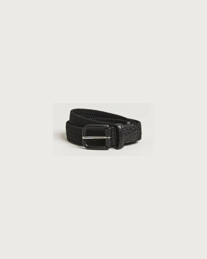 Anderson's Stretch Woven Leather Buckle 3 cm Belt Black Schwarz