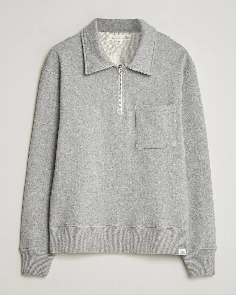 Merz b. Schwanen Classic Fit Authentic Fleece Half Zip Grey Melange Grau
