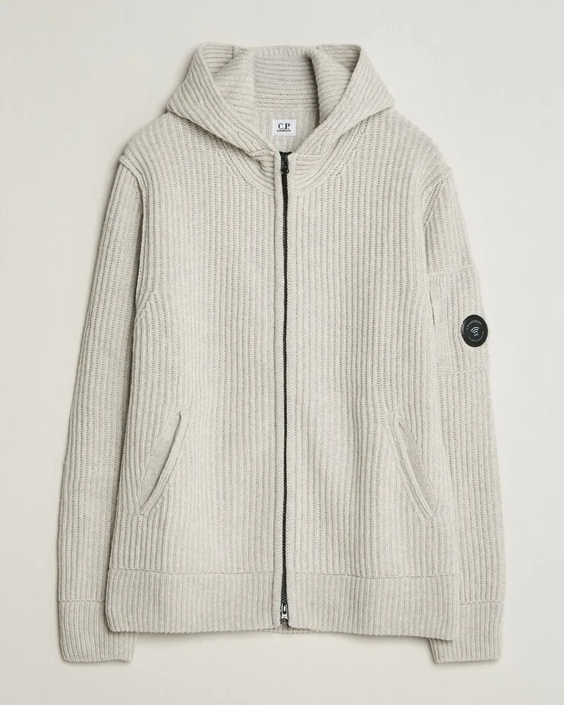C.P. Company Heavy Lambswool Hood Zip Light Grey Grau