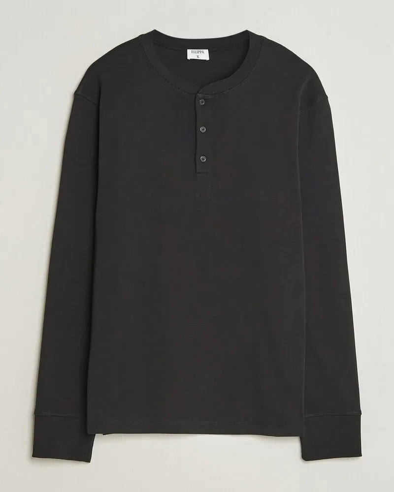 Filippa K Cotton Rib Henley Black Schwarz