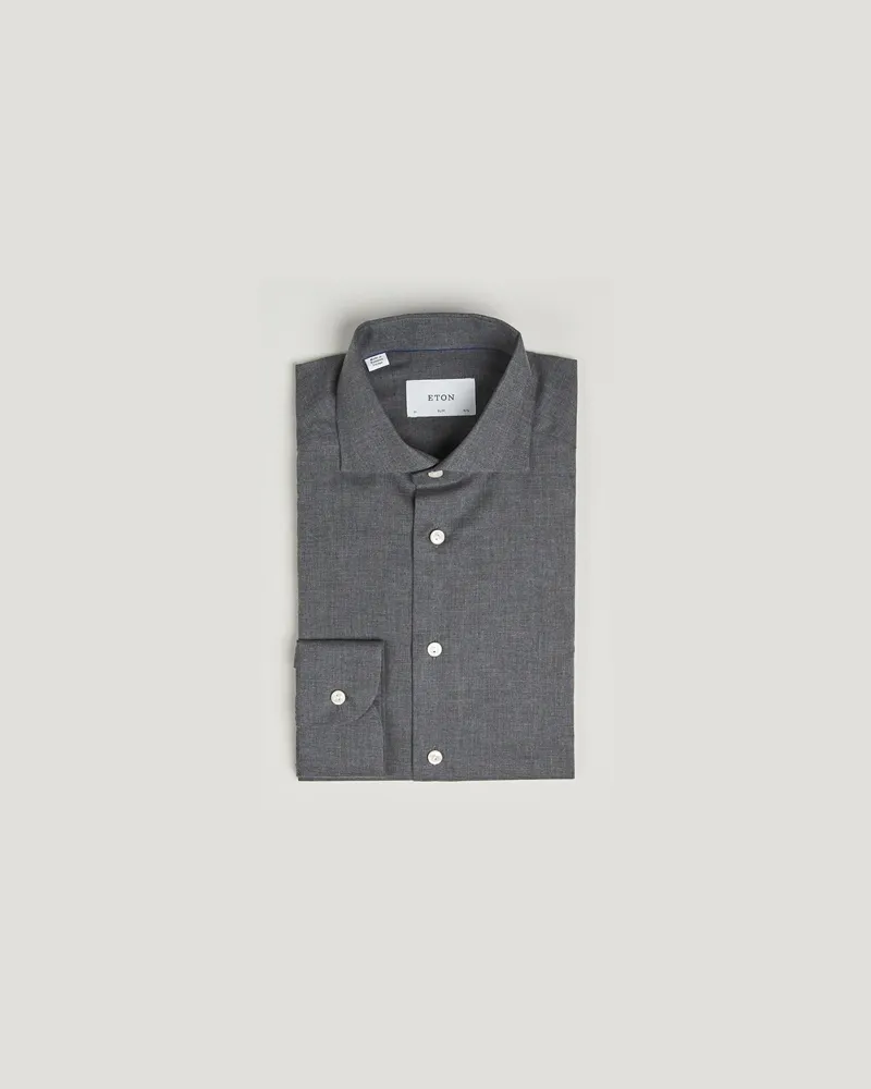 Eton Slim Fit Wrinkle Free Flannel Shirt Dark Grey Grau