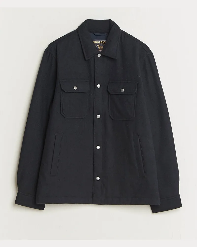 Woolrich Alaskan Wool Light Padded Shirt Jacket Melton Blue Blau