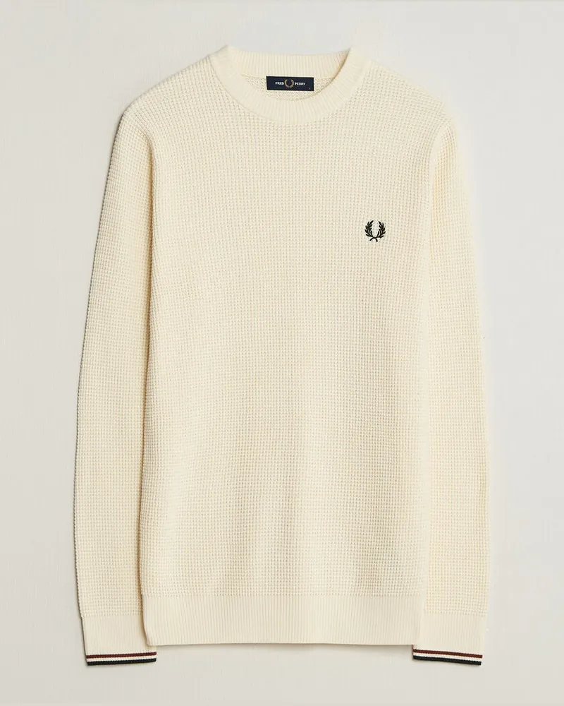 Fred Perry Waffle Stitch Jumper Ecru Weiß