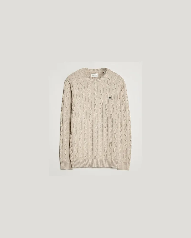 Gant Cotton Cable Crew Neck Pullover Oat Melange Beige