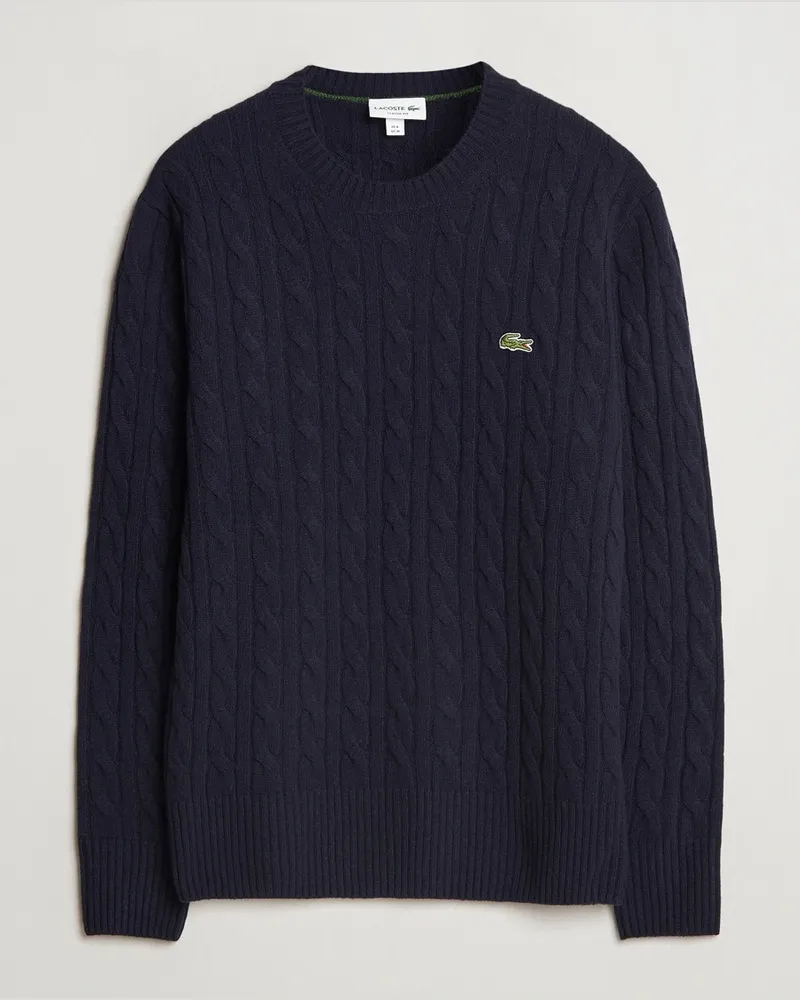 Lacoste Carded Wool Cable Crew Neck Navy Blau