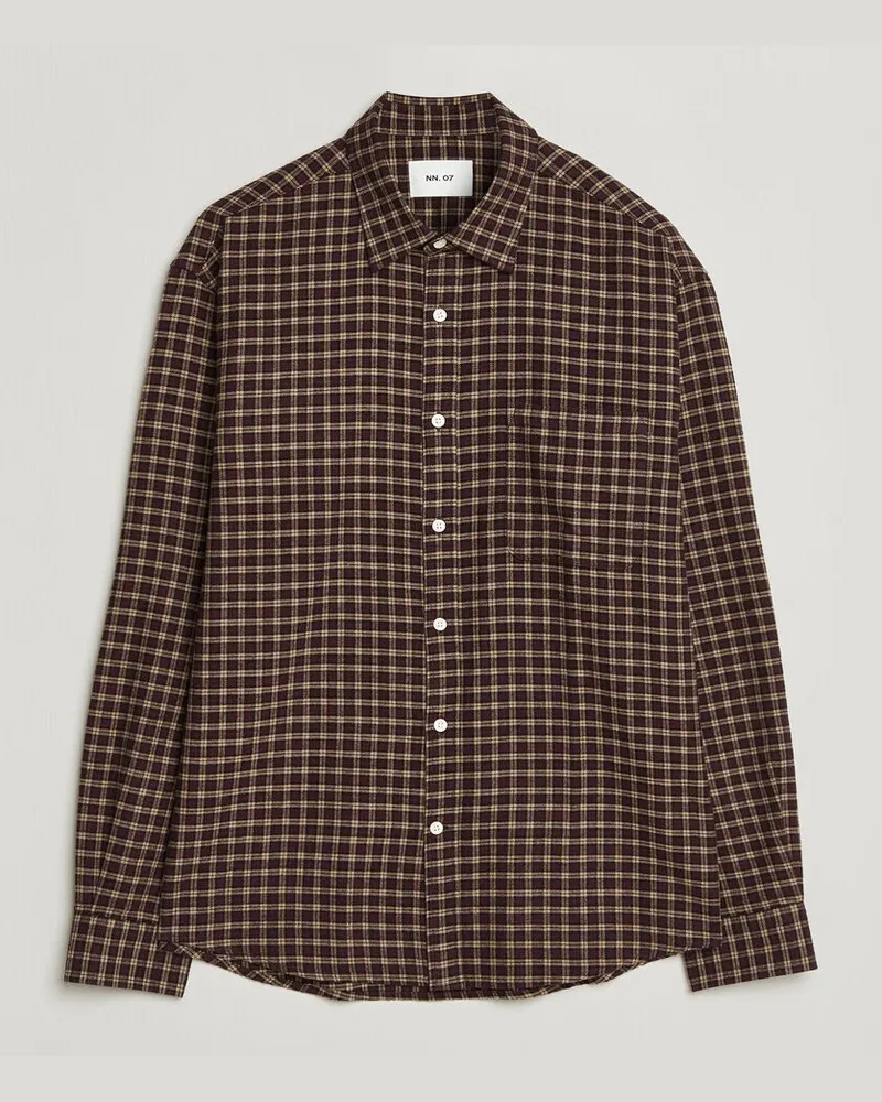 NN 07 Deon Flannel Shirt Bordeaux Check Rot
