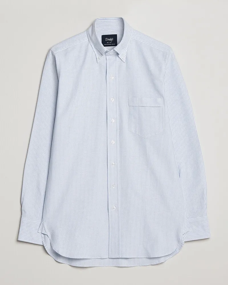 Drake's Striped Button Down Oxford Shirt Blue Blau