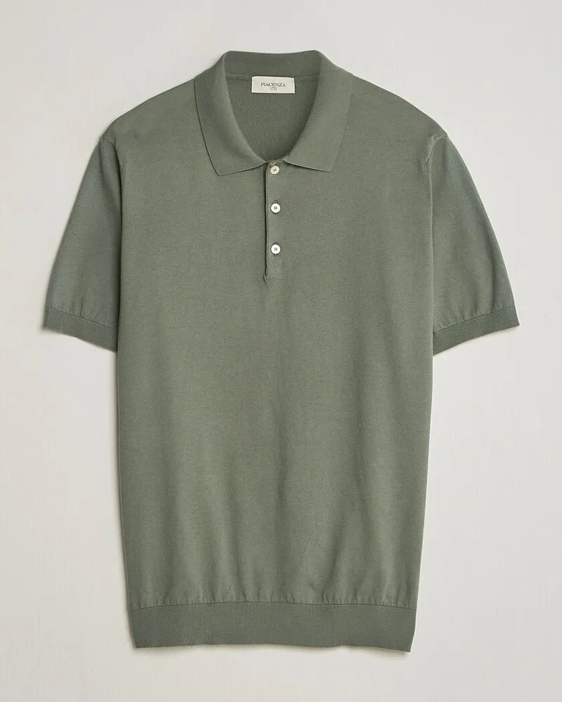 Piacenza Cashmere Short Sleeve Knitted Polo Sage Grün