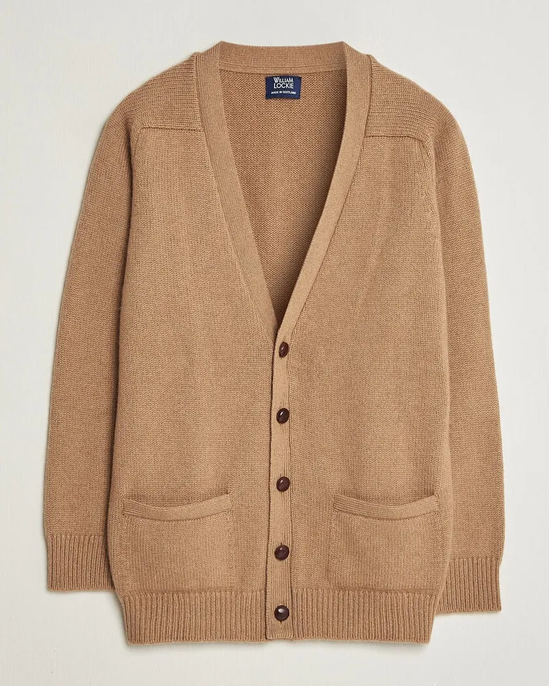 William Lockie Datchet Camelhair Cardigan Natural Brown Beige