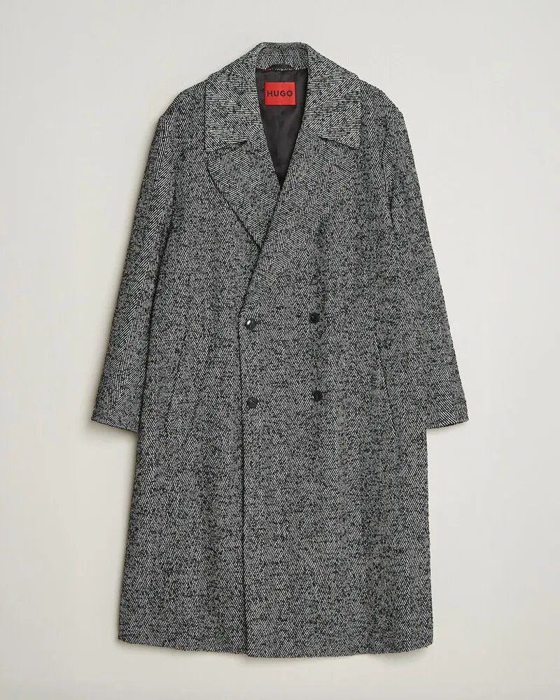 HUGO BOSS Milas Herringbone Double Breasted Coat Dark Grey Grau