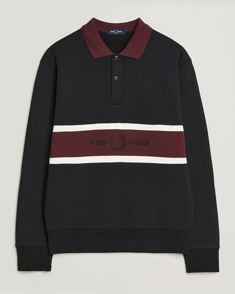Fred Perry Embroidered Paneled Polo Sweater Black Schwarz