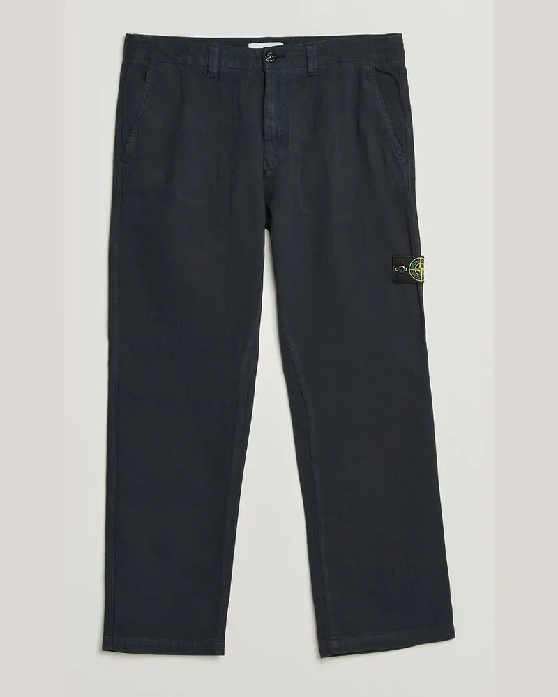 Stone Island Cotton Herringbone Pants Navy Blue Blau