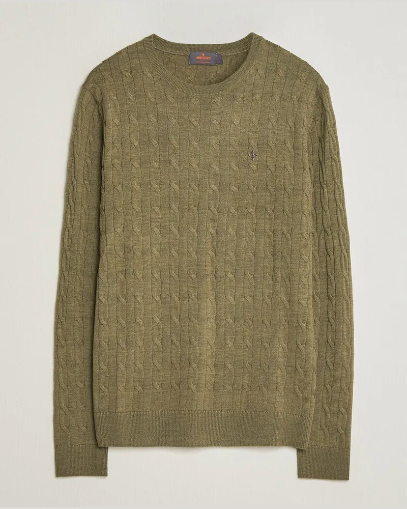 Morris Merino Cable O-Neck Olive Grün