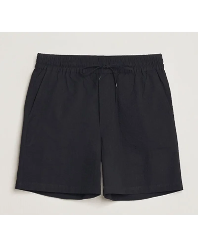 LES DEUX Patrick Seersucker Shorts Black Schwarz