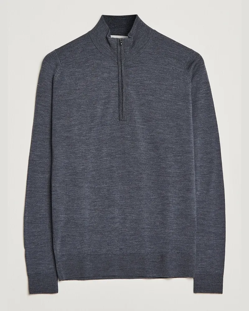 John Smedley Barrow Extra Fine Merino Half Zip Charcoal Grau