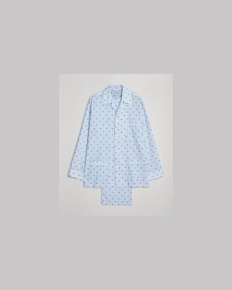 Derek Rose Printed Piped Cotton Pyjama Set Light Blue Blau