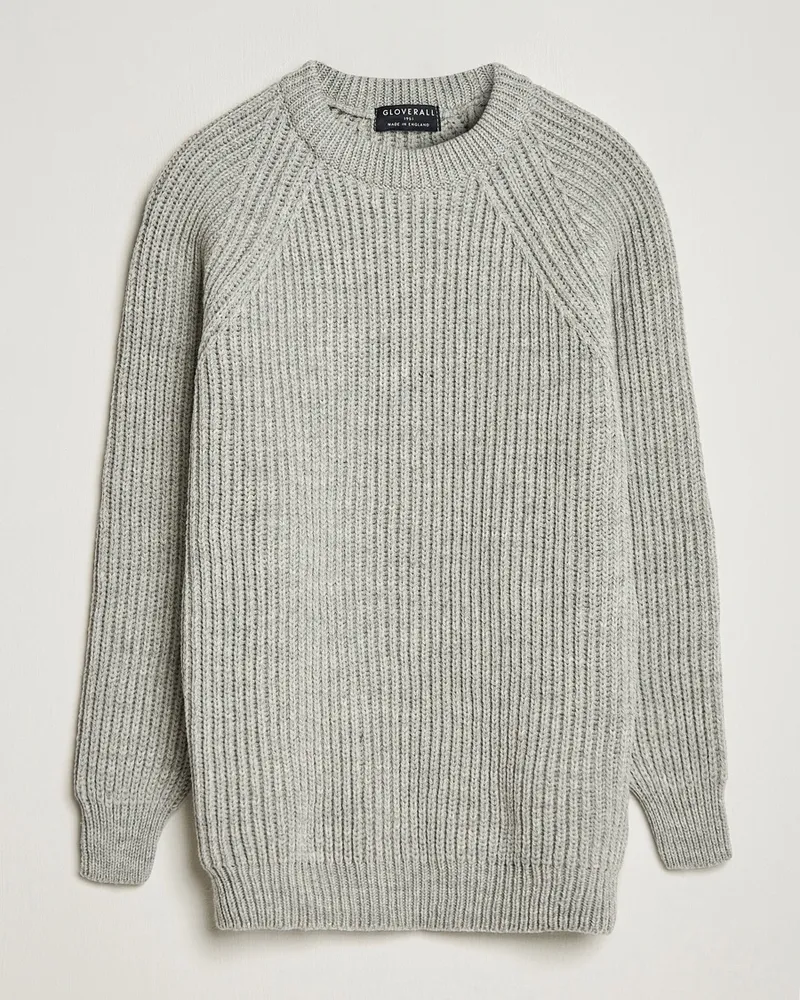Gloverall Fisherman Rib Chunky Wool Crew Neck Light Grey Grau