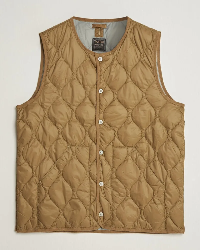 TAION Military Crew Neck Down Vest Dark Khaki Olive Grün