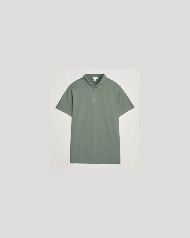 Sunspel Cotton Jersey Polo Dusk Green Grün