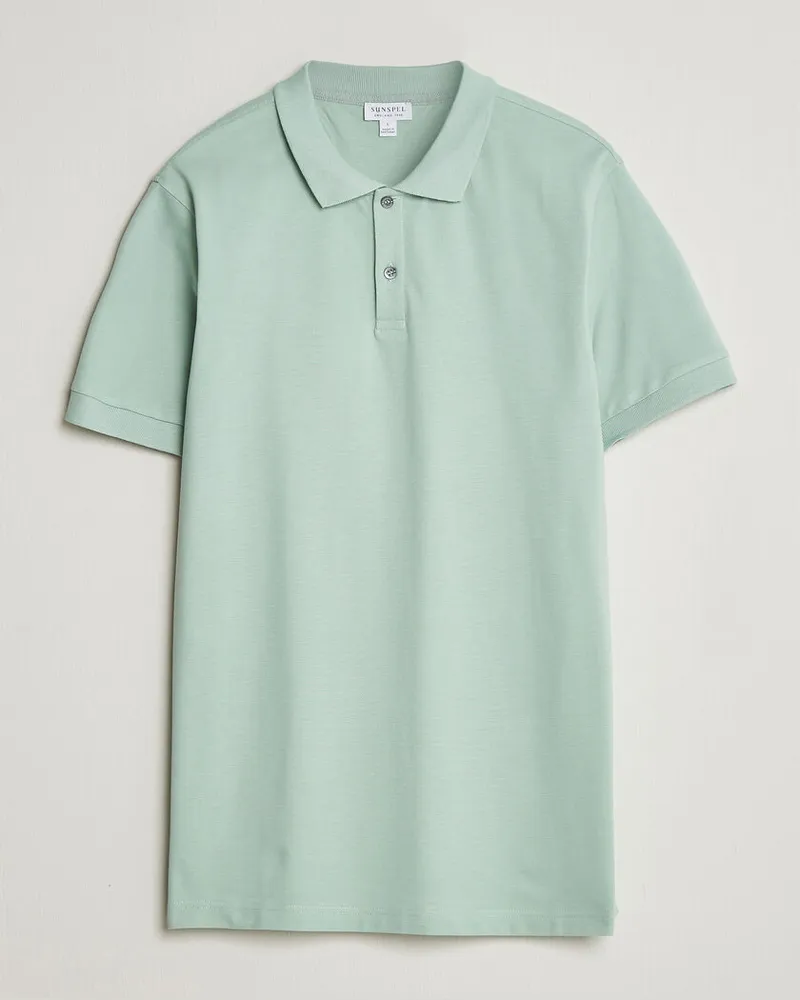 Sunspel Short Sleeve Pique Polo Laurel Green Grün