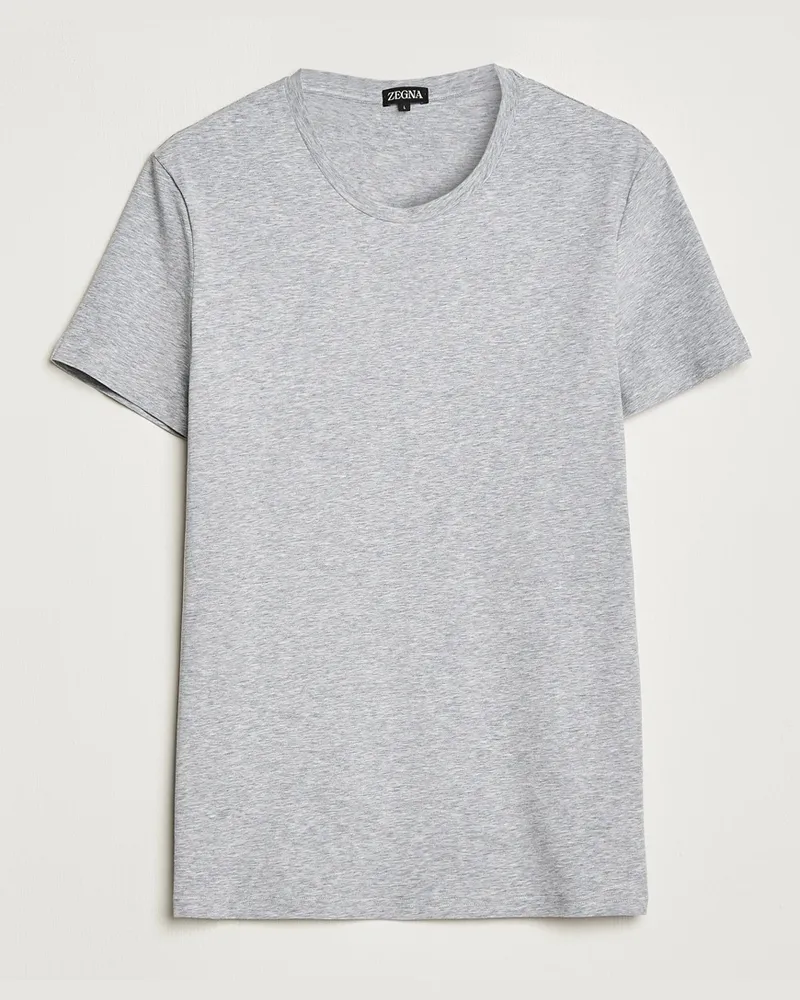 Ermenegildo Zegna Stretch Cotton Round Neck T-Shirt Grey Melange Grau