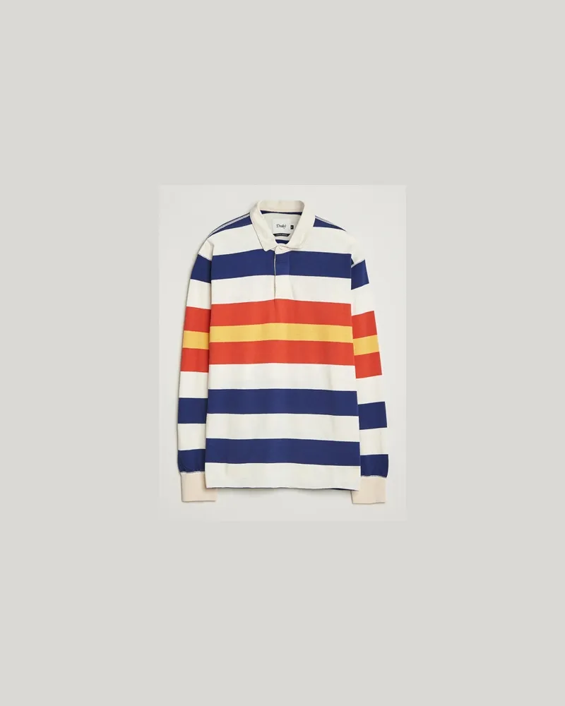 Drake's Drake Striped Flame Rugby Shirt White/Navy/Red Mehrfarbig
